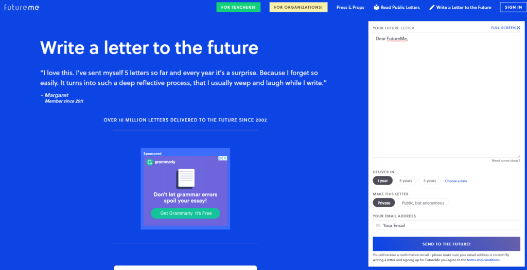 Use futureme.org to send yourself a letter as part of a teacher tip for self-reflection